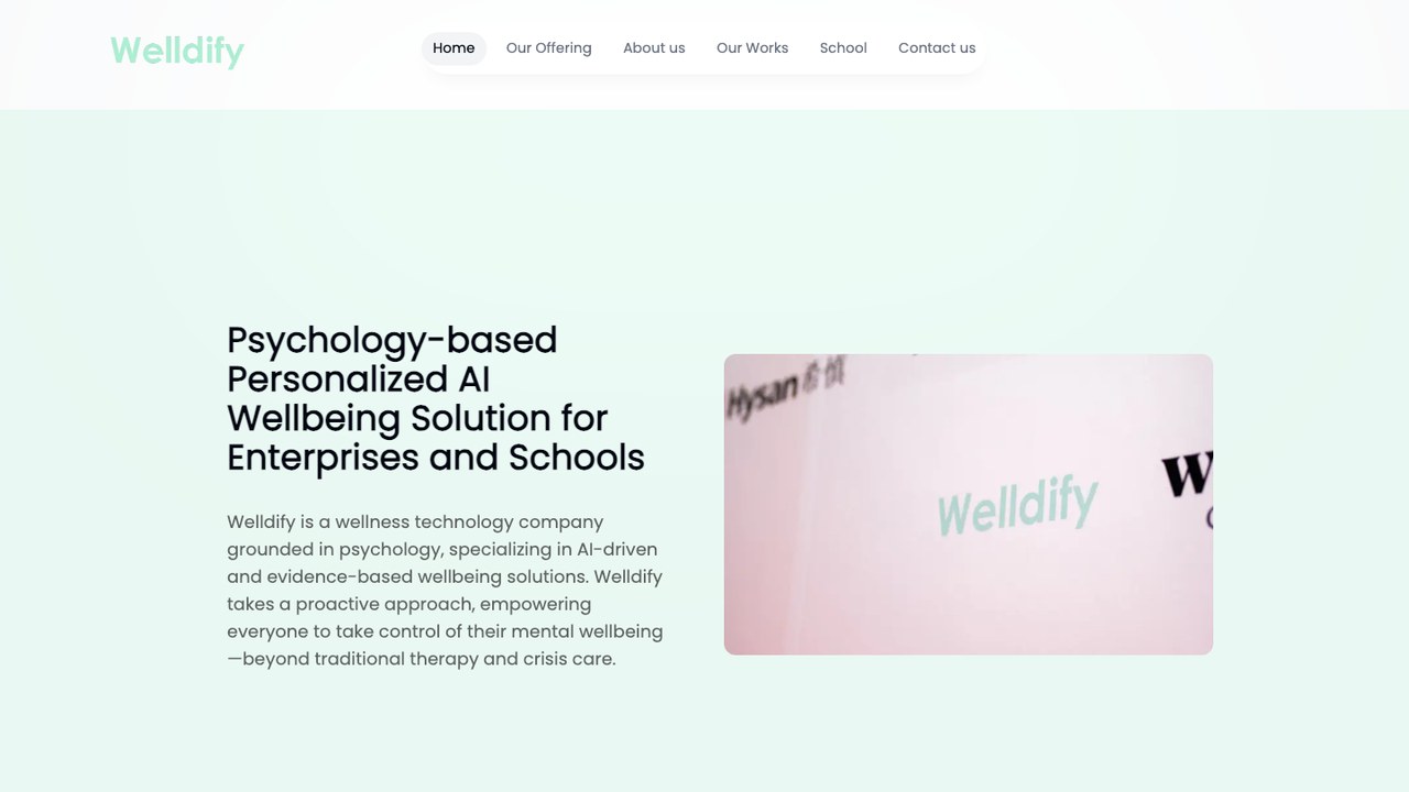 Welldify wellbeing platform homepage